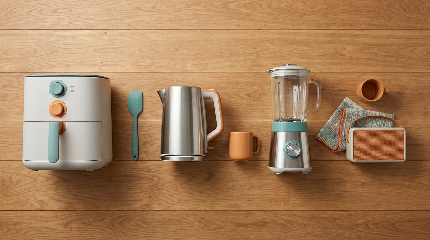 Assorted home appliances arranged for a limited-time sale display