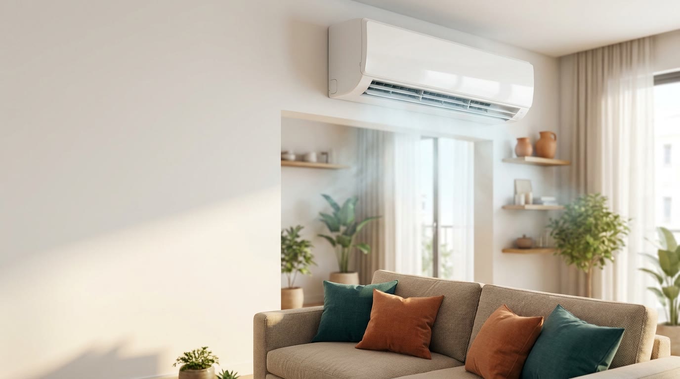 Haier inverter split air conditioner mounted on a living room wall
