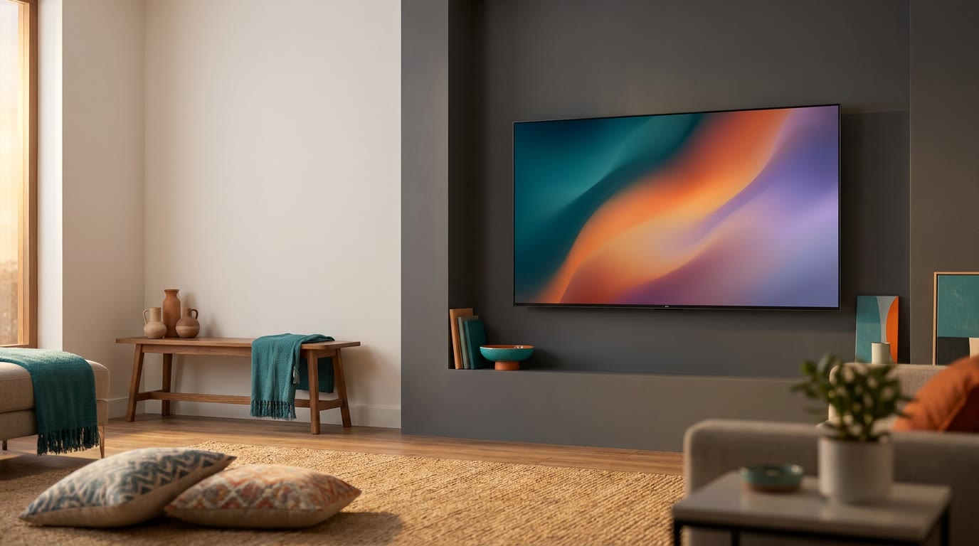 Slim 4K smart TV displaying vivid colors on a media console