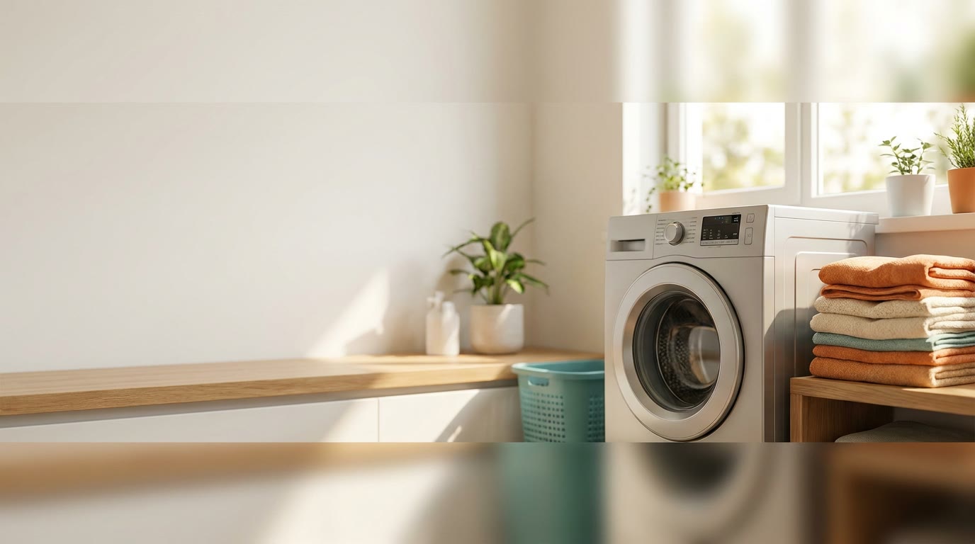 Hitachi top-load washing machine in a home laundry corner