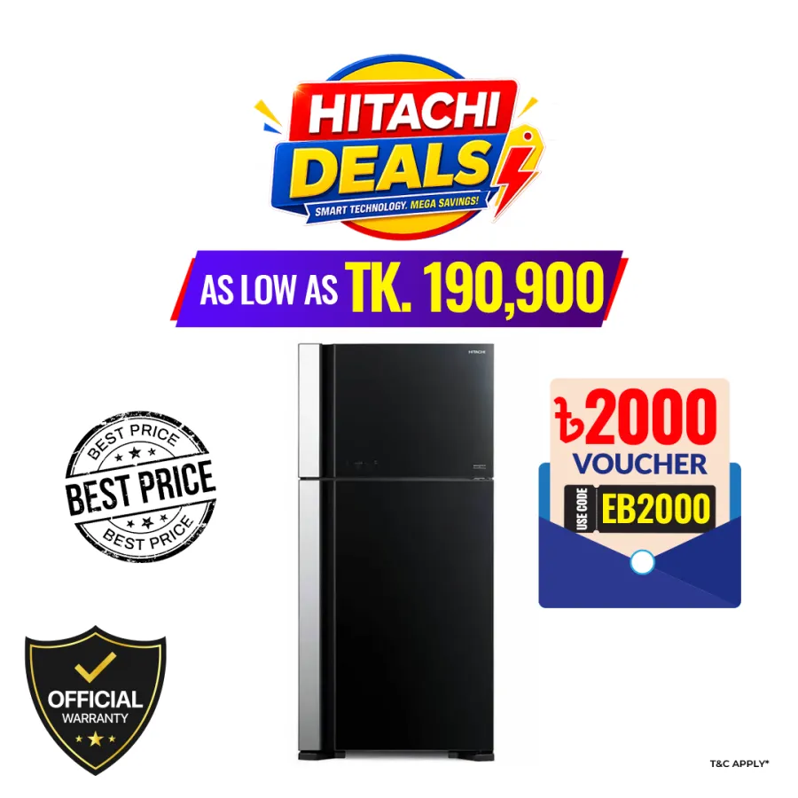 Hitachi 601 Liters Big 2 Glass Series No Frost Refrigerator (RVG690P7PB-KD-GBK)